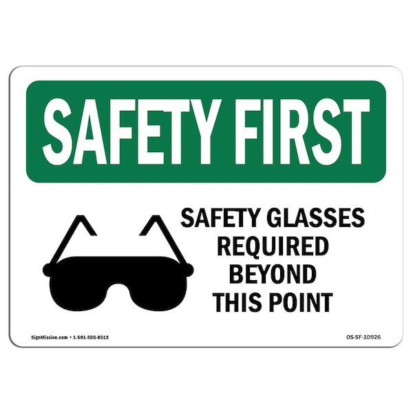 Signmission OSHA Sign, Glasses Required Beyond, 10in X 7in Decal, 10" W, 7" H, Landscape, OS-SF-D-710-L-10926 OS-SF-D-710-L-10926 - main